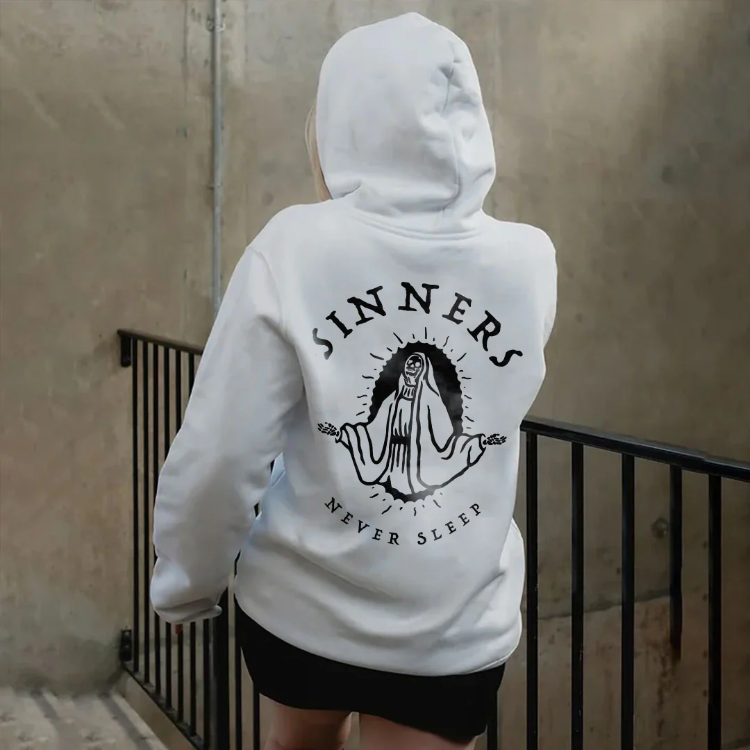 SINNERS NEVER SLEEP PRINTED WOMEN'S HOODIE