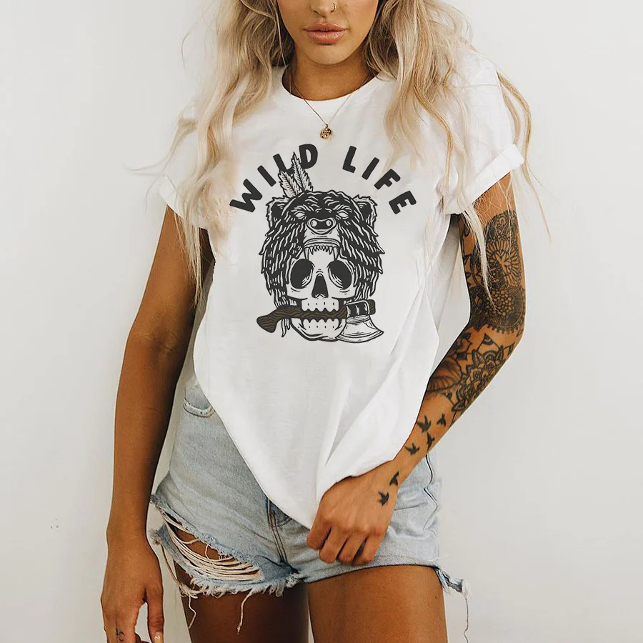 WILD LIFE SKULL PRINTING T-SHIRT
