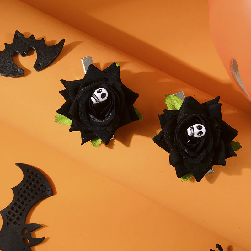 HALLOWEEN ROSE SKULL HAIR CLIP