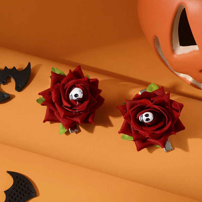HALLOWEEN ROSE SKULL HAIR CLIP