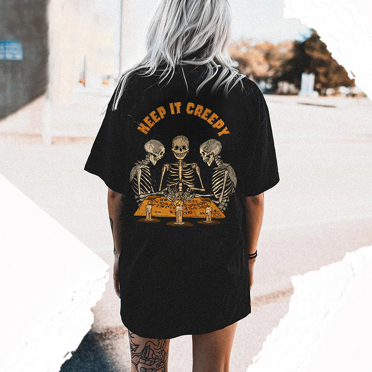 KEEP IT CREEPY PRINTED SKELETON T-SHIRT