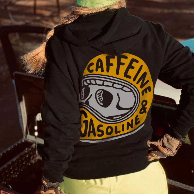 CAFFEINE & GASOLINE SKULL PRINT HOODIE