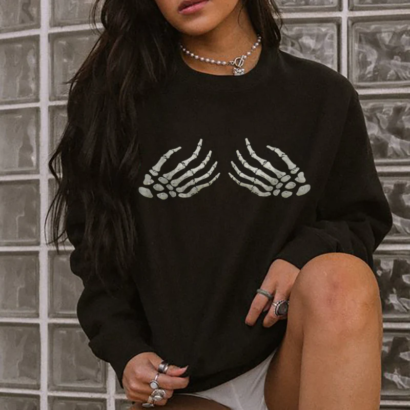 SKELETON HAND PRINTED CASUAL SWEATSHIRT