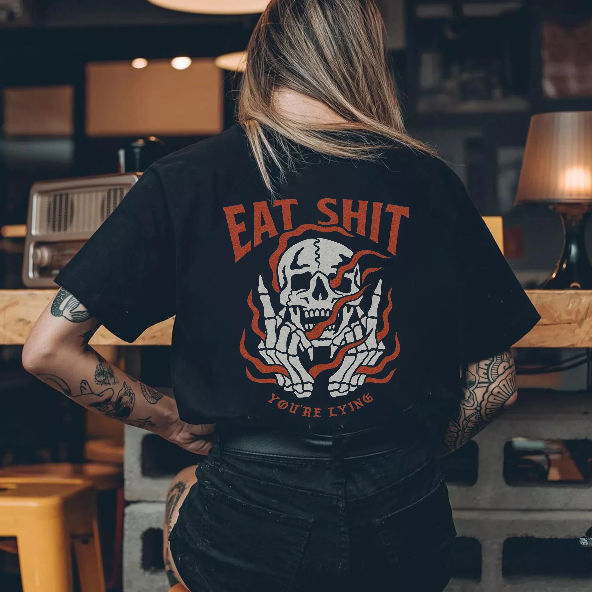 EST SHIT YOU ARE LYING SKULL WITH FIRE WOMEN'S T-SHIRT