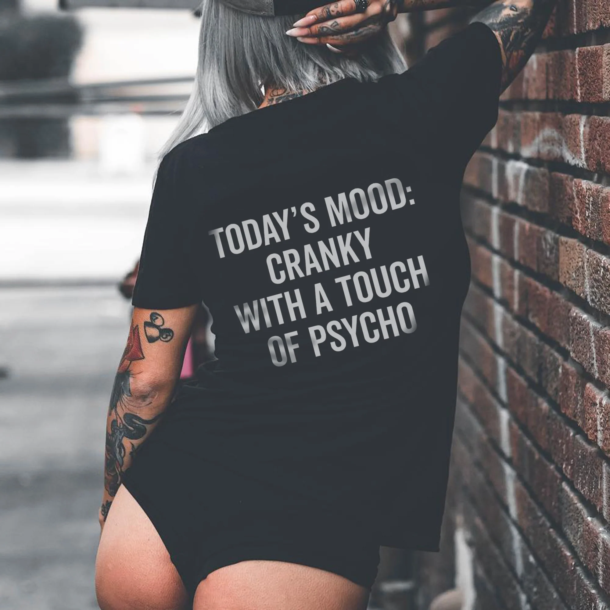 TODAY'S MOOD CRANKY WITH A TOUCH OF PSYCHO PRINT WOMEN'S T-SHIRT