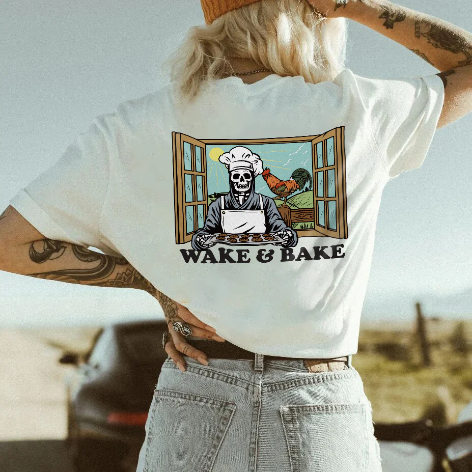 WAKE BAKE PRINTED WOMEN'S CASUAL T-SHIRT