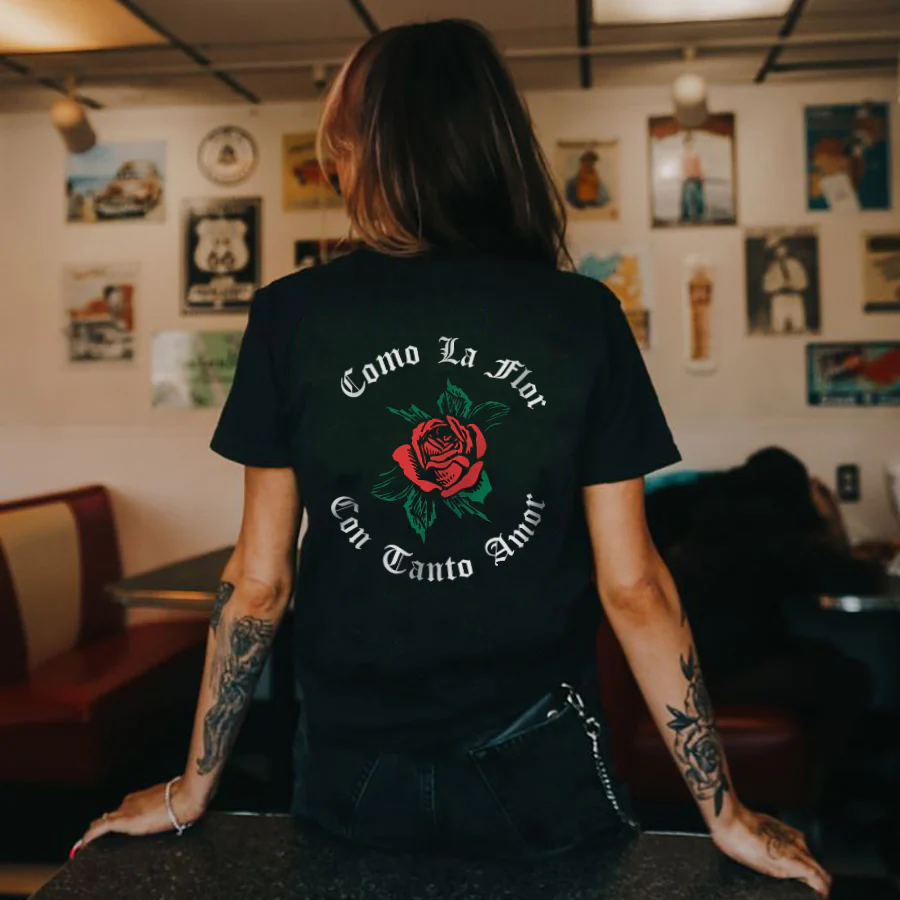 ROSE AND LETTER PRINTING T-SHIRT