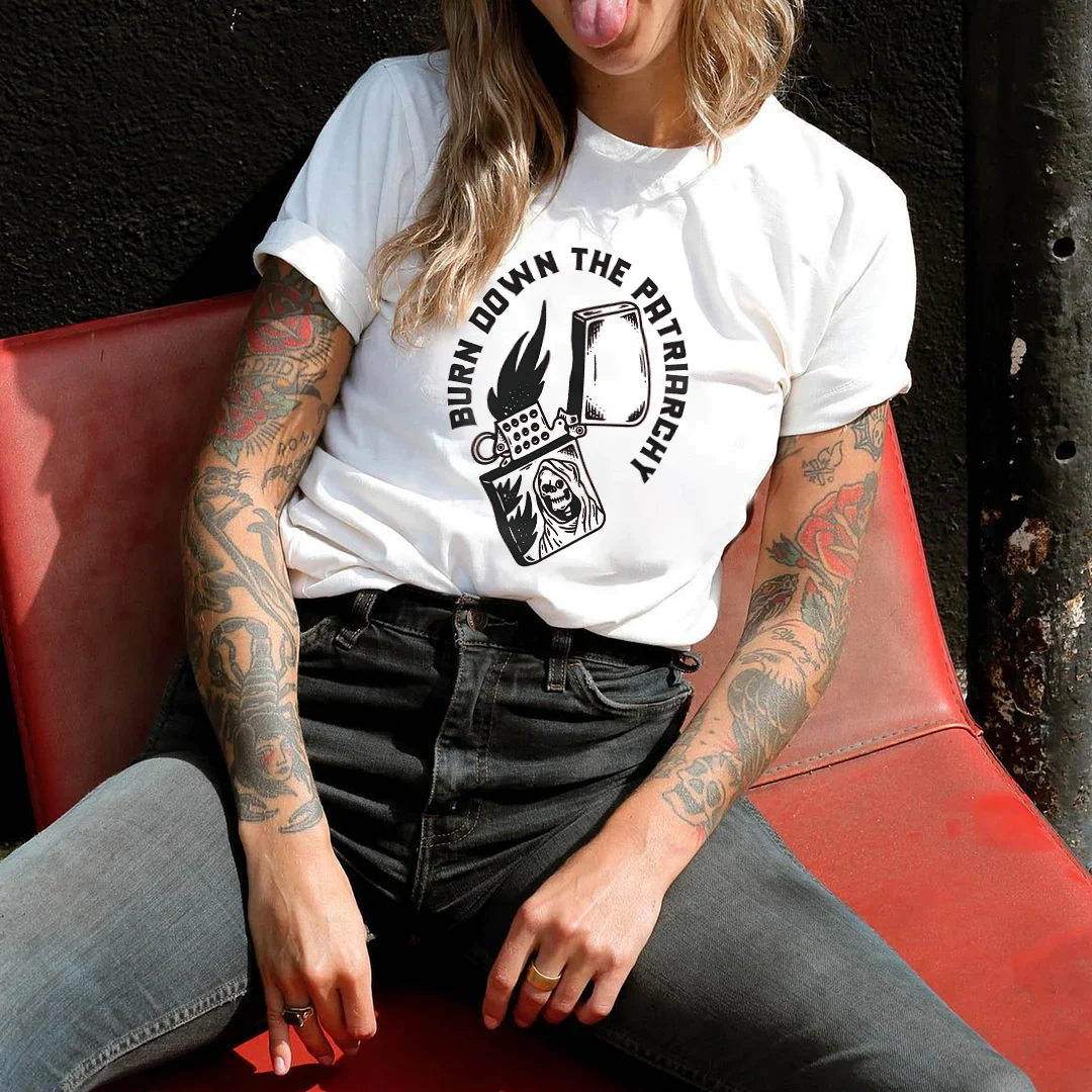BURN DOWN THE PATRIARCHY PRINTED WOMEN'S T-SHIRT