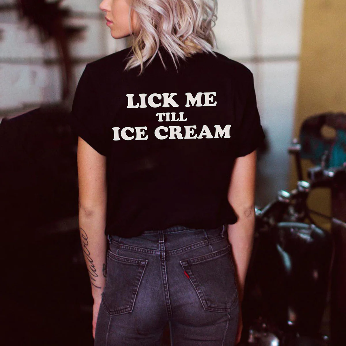 LICK ME TILL ICE CREAM LETTERS PRINTED T-SHIRT