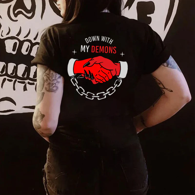 DOWN WITH MY DEMONS PRINTED T-SHIRT