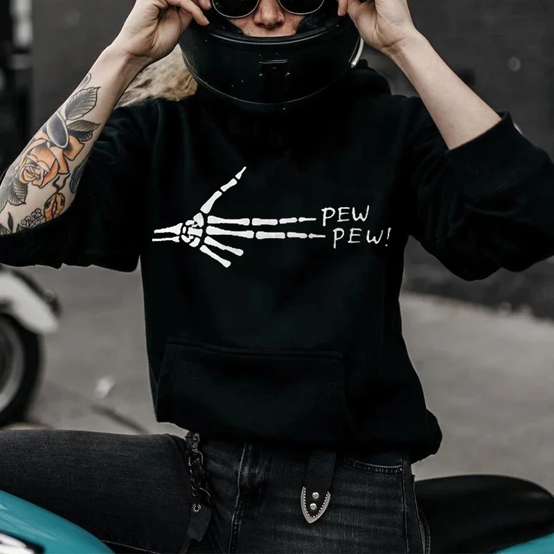 PEW PEW! SKELETON HAND PRINTED WOMEN'S HOODIE