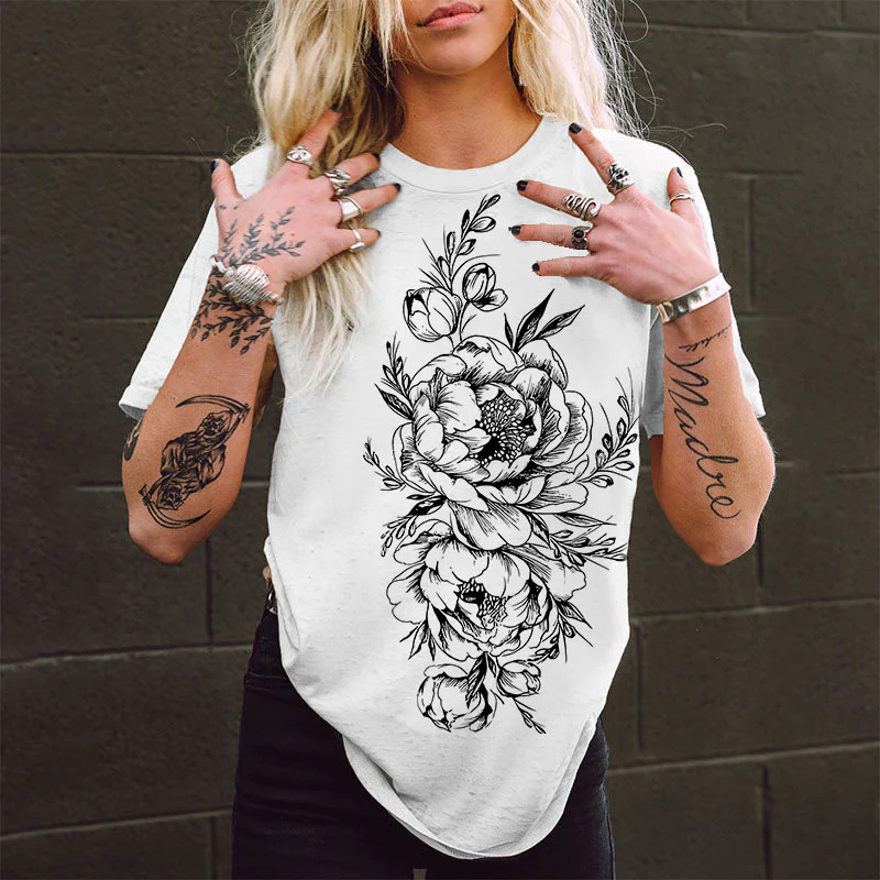 FLOWERS PRINTED WOMEN'S T-SHIRT