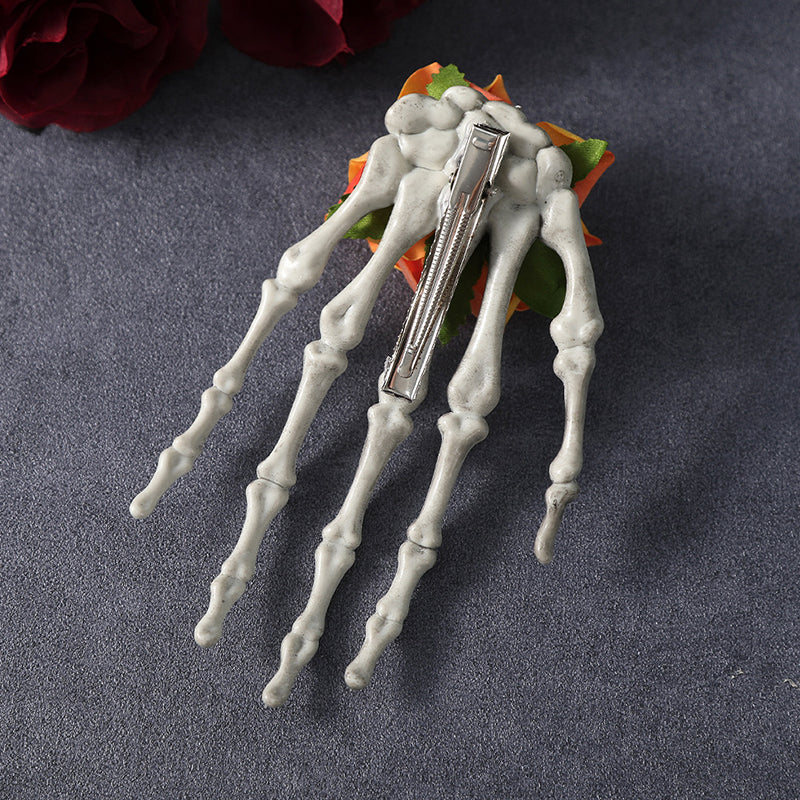 HALLOWEEN ROSE SKULL HAND HAIR CLIP