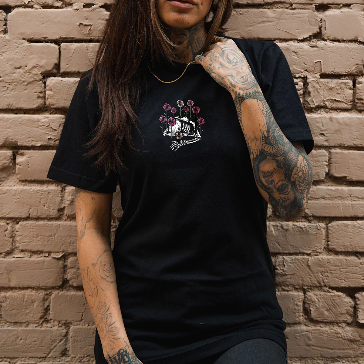 BLOOMING SKELETON PRINTED WOMEN'S T-SHIRT