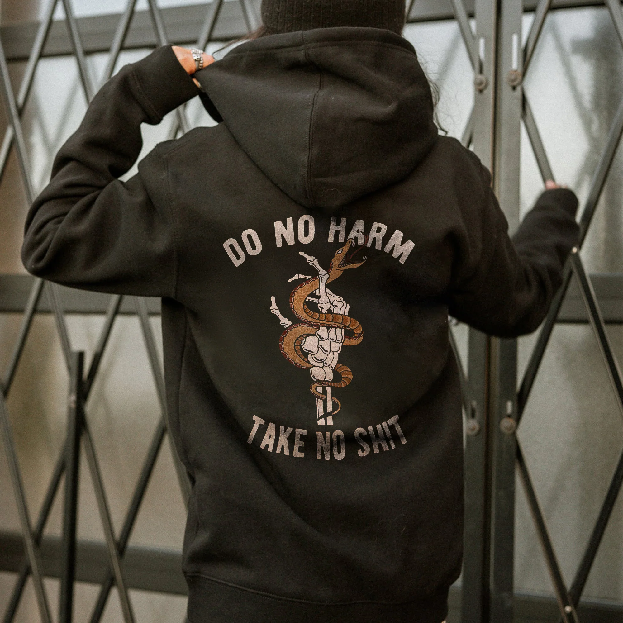 DO NO HARM TAKE NO SHIT PRINTED CASUAL HOODIE