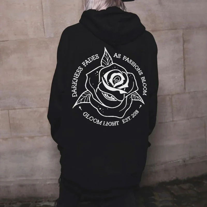 DARKNESS FADES AS PASSIONS BLOOM PRINTED WOMEN'S HOODIE