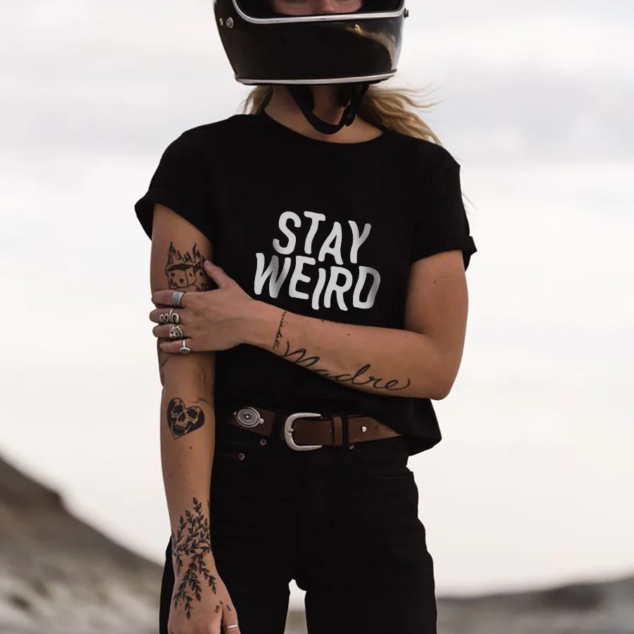 STAY WEIRD LETTERS PRINTED T-SHIRT