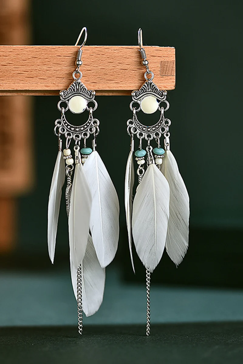 VINTAGE FRINGE COLORBLOCK FEATHER EARRINGS