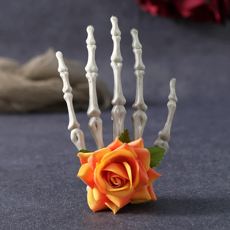 HALLOWEEN ROSE SKULL HAND HAIR CLIP