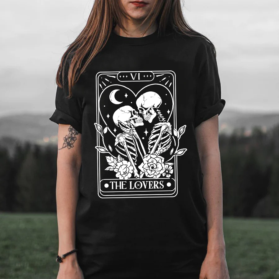 THE LOVERS SKULL AND TAROT WOMEN'S T-SHIRT