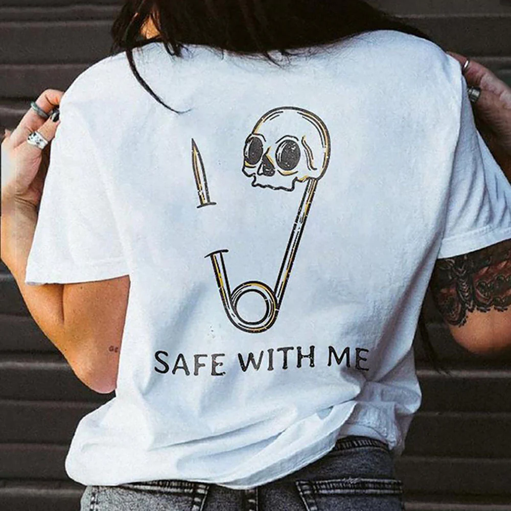 SAFE WITH ME PRINTED WOMEN'S T-SHIRT