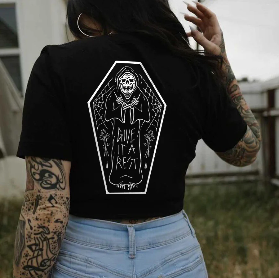 GIVE IT A REST SKULL PRINTED T-SHIRT