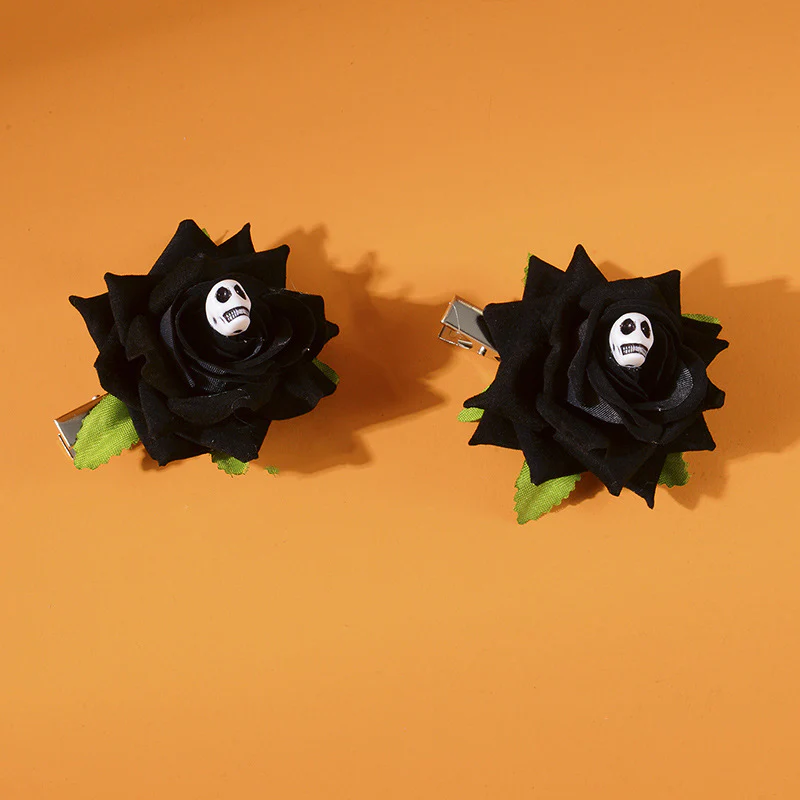 HALLOWEEN ROSE SKULL HAIR CLIP