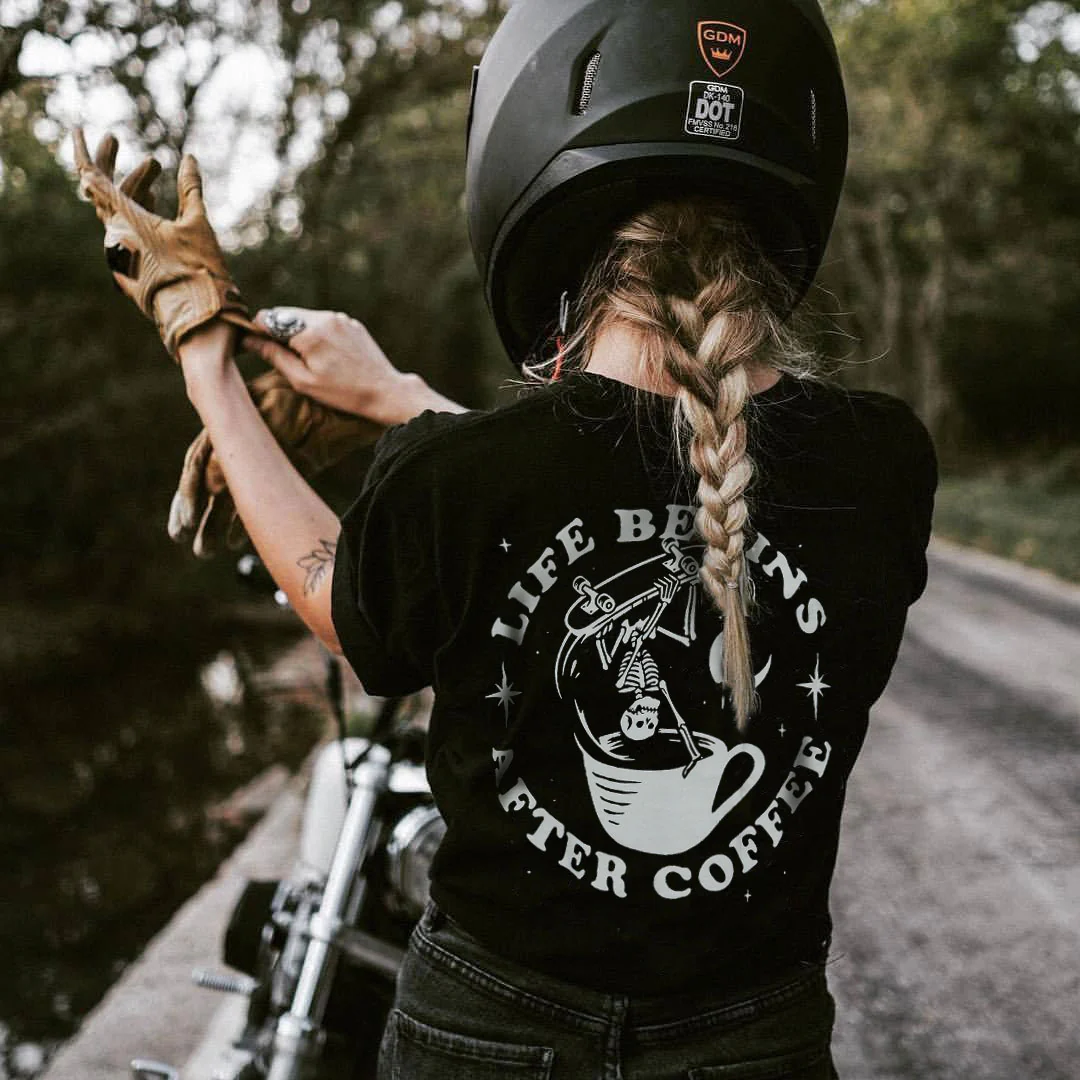 LIFE BEGINS AFTER COFFEE PRINTED T-SHIRT