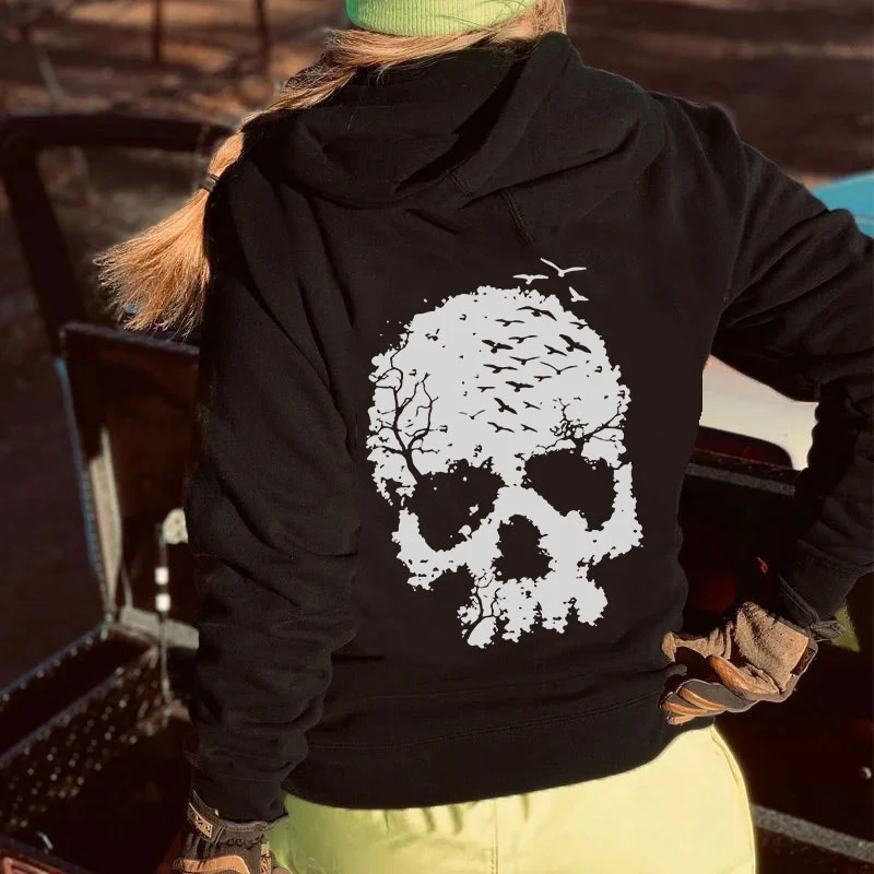 SKELETON HEAD PRINTED HOODIE