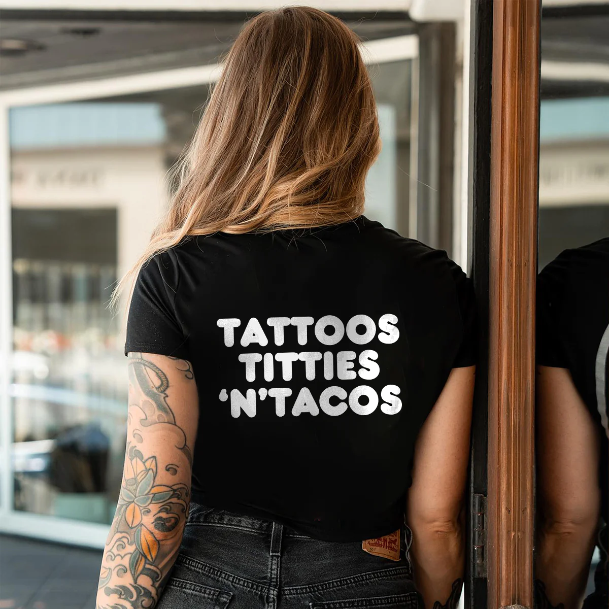 TATTOOS TITTIES 'N'TACOS PRINTED WOMEN'S T-SHIRT