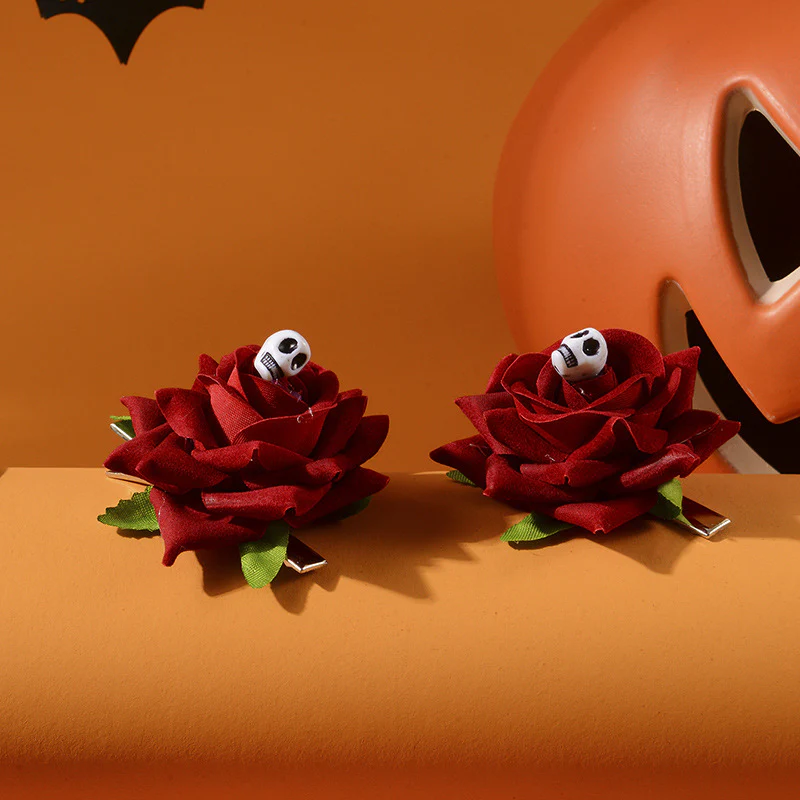 HALLOWEEN ROSE SKULL HAIR CLIP