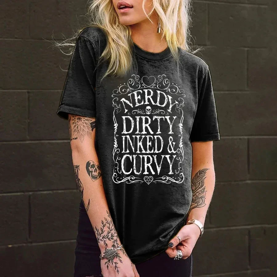 NERDY DIRTY INKED & CURVY PRINTED WOMEN'S T-SHIRT