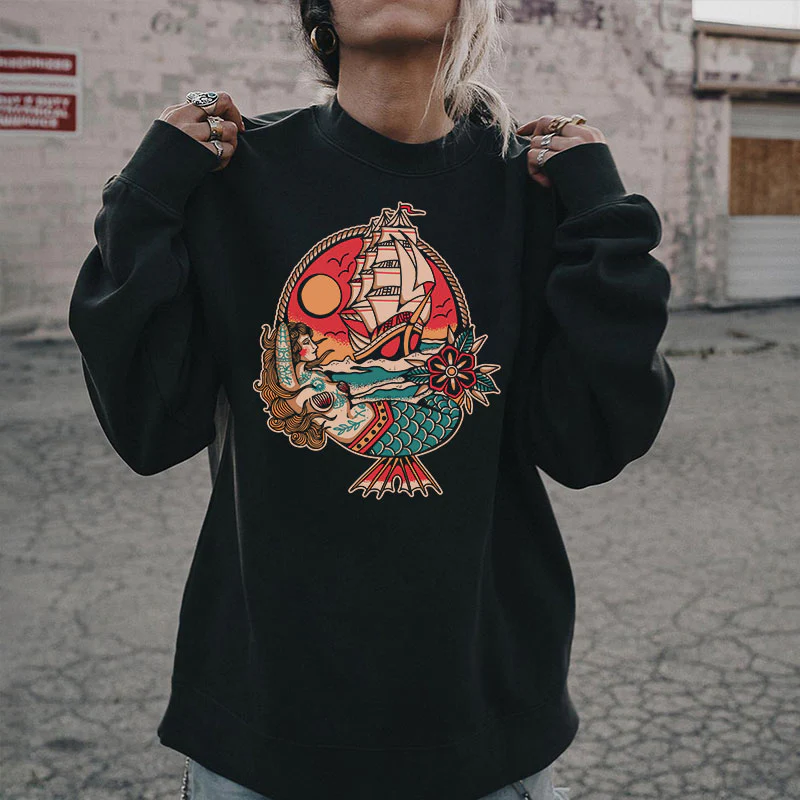 MERMAID PRINTED WOMEN'S SWEATSHIRT