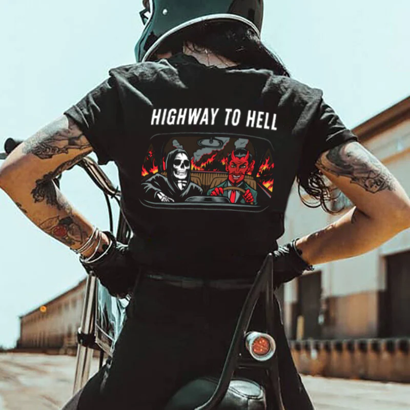 HIGH WAY TO HELL PRINTED WOMEN'S CASUAL T-SHIRT