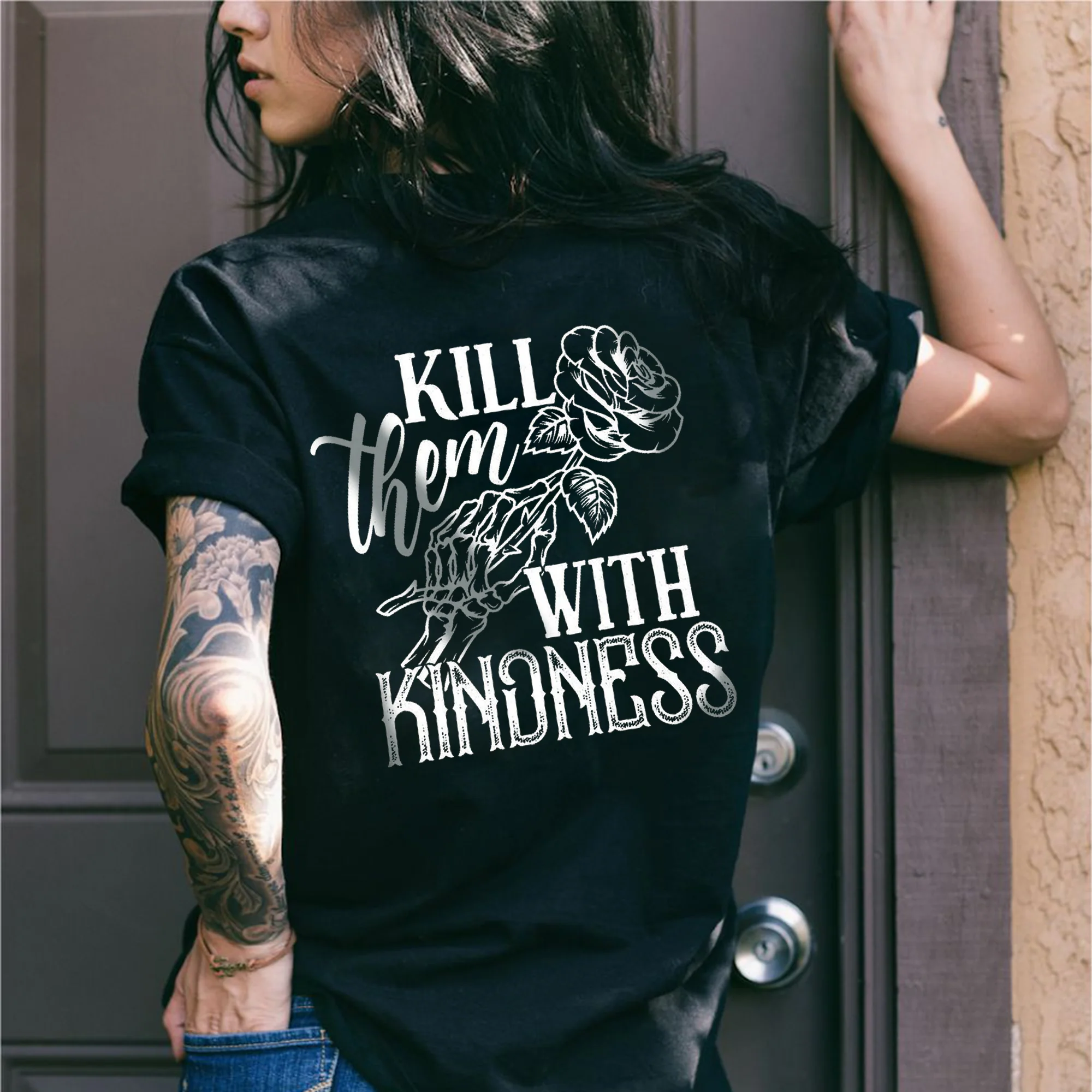 KILL THEM WITH KINDNESS PRINT WOMEN'S T-SHIRT